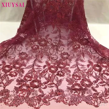 

Golden African Lace Fabric Embroidered Nigerian Sequins Lace Fabric High Quality French Tulle Lace Fabric For Women Weddin S247