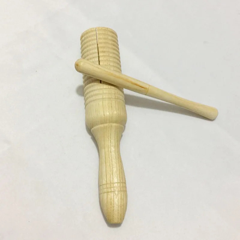 Wooden Musical Instrument for Children Kid Toys Sound Tube Small Single-threaded Ring Percussion Cylinder Croak Frog Barrel - Color: B