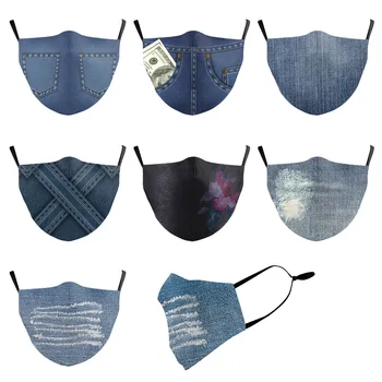 

Fashion jeans PM2.5 Reusable Adult Cartoon Anime Mask Breathable Protective Face Mouth Mask bacteria proof Flu Women Men Mask