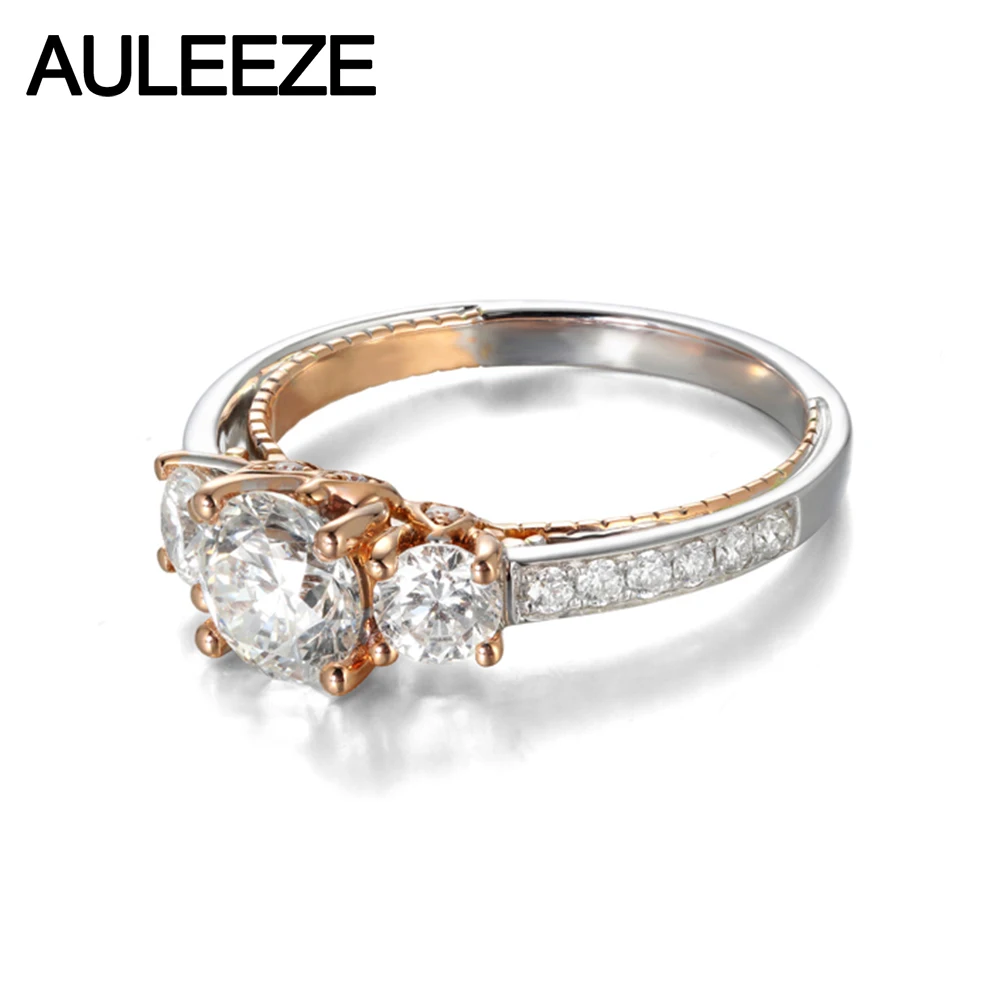 AULEEZE 14k кольцо из белого розового золота Три камня дизайн D Цвет 1 карат муассанит обручальные Обручальные кольца для женщин