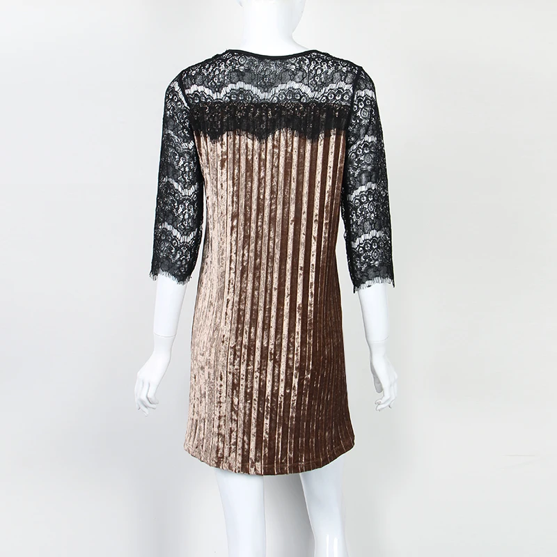 Осенне-весеннее Плиссированное бархатное платье для женщин ТРАПЕЦИЕВИДНОЕ сексуальное кружевное мини-платье в стиле пэчворк женское свободное мягкое велюровое платье уличная одежда GV176