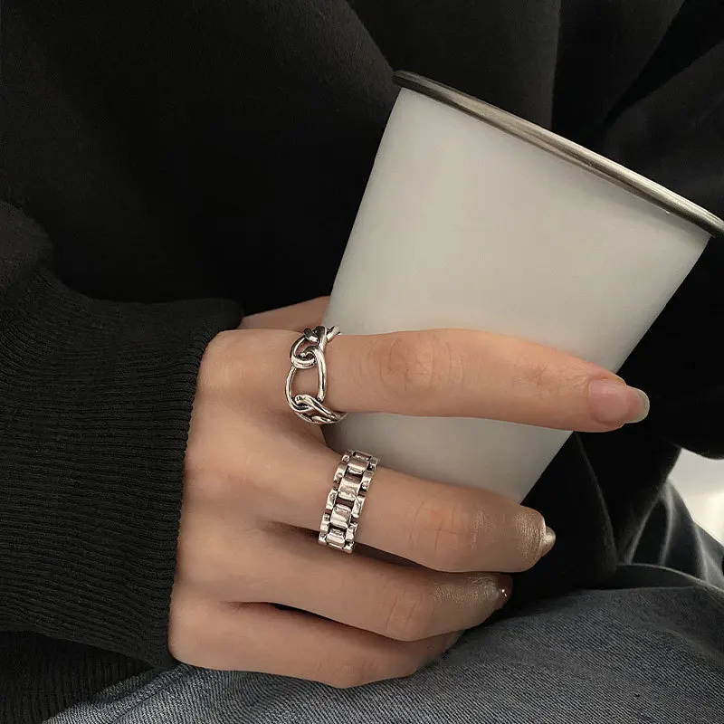 VENTFILLE 925 Sterling Silver Finger Rings Fashion Creative Cross Hollow Chain Geometric Party Jewelry Gifts