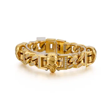 

High Quatity Fashion Cool Men's Punk Skeleton Color Color Gold Stainless Steel Creative Skull Crystal Chain Bracelets Jewelry