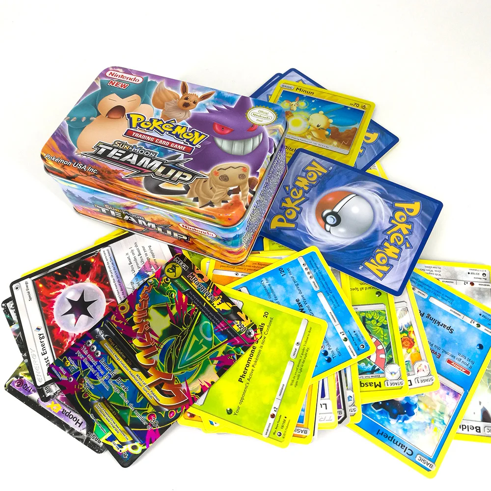 Takara Tomy Pokemon Card MEGA Trainer Energy SUN MOON TEAM UP Collection Board 42pcs Toys Metal Box Flash Card for Kids Takara Tomy Pokemon Card MEGA Trainer Energy SUN MOON TEAM UP Collection Board 42pcs Toys Metal Box Flash Card for Kids