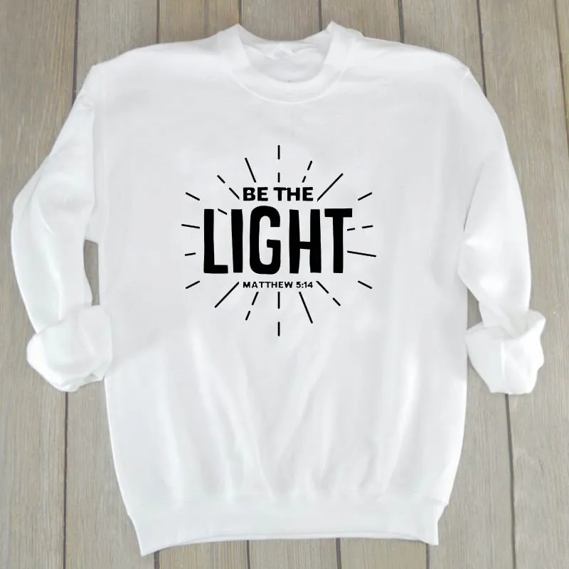 white tee black text Быть светом Мэтью 5:14 Толстовка вера, надежда Lover Христианские толстовки с капюшоном Стильная хлопковая еврейский религиозный хлопковый джемпер с круглым вырезом - Цвет: white tee black text
