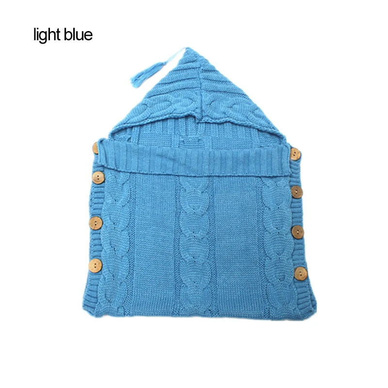 light blue Мягкий унисекс для новорожденных с капюшоном спальный мешок пеленать для завёртывания для пеленания одеяло изделия для детей шерстяное одеяло вязаный спальный мешок обертывание - Цвет: light blue