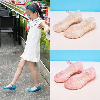 

Children Kids Sandals Woman Baotou Crystal Ice And Snow Princess Girls Barefoot Summer Shoes For Cave Cute Peep Toe Sandal