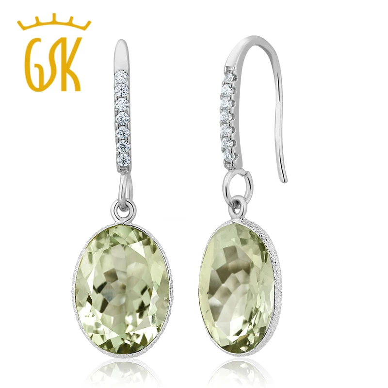 

GemStoneKing 925 Sterling Silver Gemstone Earrings 10.00 Carat Natural Green Amethyst 10x14 Oval Dangle Earrings For Women