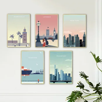 

Hd Print Canvas Art Painting New York Marrakech Hamburg Frankfurt London Travel City Vintage Landscape Posters Wall Art Picture
