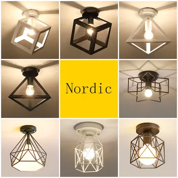 

Nordic Minimalism Retro Iron Square Ceiling Light Lamp Cozy Decor for Bed Room Corridor Dining rooWhite Black Loft 110V 220V E27