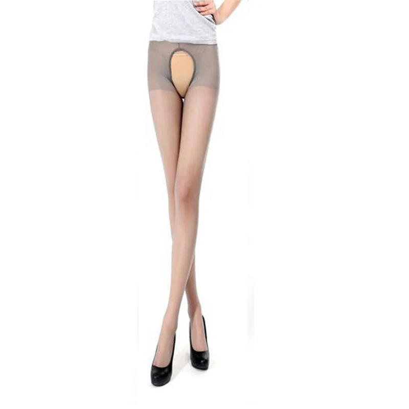 Open crotch-Gray FENNASI, одноцветные женские колготки, женские ультра-тонкие невидимые колготки, сексуальные, высокая эластичность, дышащие колготки размера плюс - Цвет: Open crotch-Gray