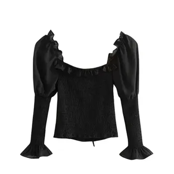 

Loose Ruffle Bow Drawstring Blouse Fashion Black Vintage Chiffon Small Fresh 2020 Spring Sheath Minority Loose Shirt ZLL4968
