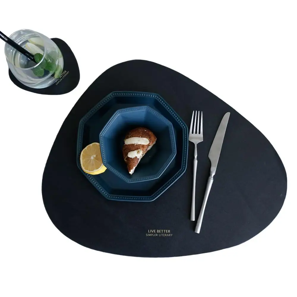 

2pcs/set Nordic Creative Home Kitchen Placemat Waterproof Oil-proof Insulation Mat Simple Cup Pad Leather Table Mat Bowl Coaster