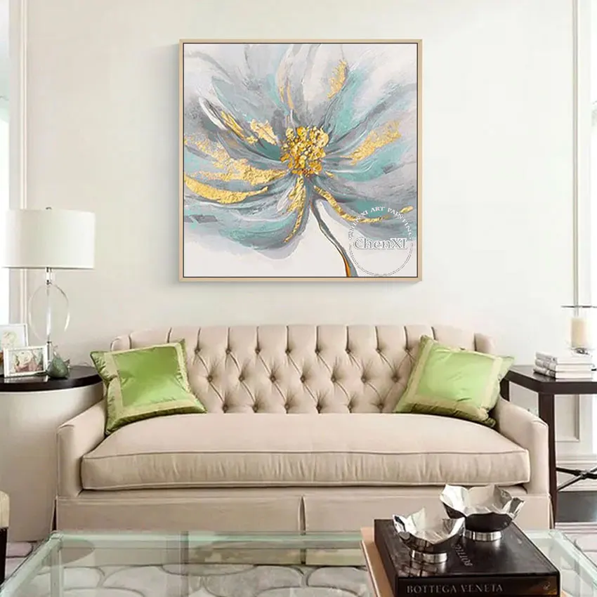 

Абстрактная картина маслом на холсте с красивым цветком, большая современная картина для спальни, украшение без рамы, бесплатная доставка