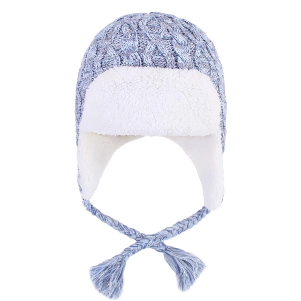 Light Blue Женская Зимняя Шапка-бини с флисовой подкладкой; Модная вязаная шапка с ушками; Теплая Повседневная шапка с черепом - Цвет: Light Blue