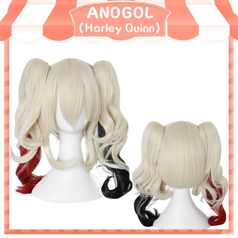 ANOGOL Harley Quinn Suicide Squad Ponytail Wig High temperature fiber Synthetic Cosplay Wigs For Girls Halloween Party Role Play