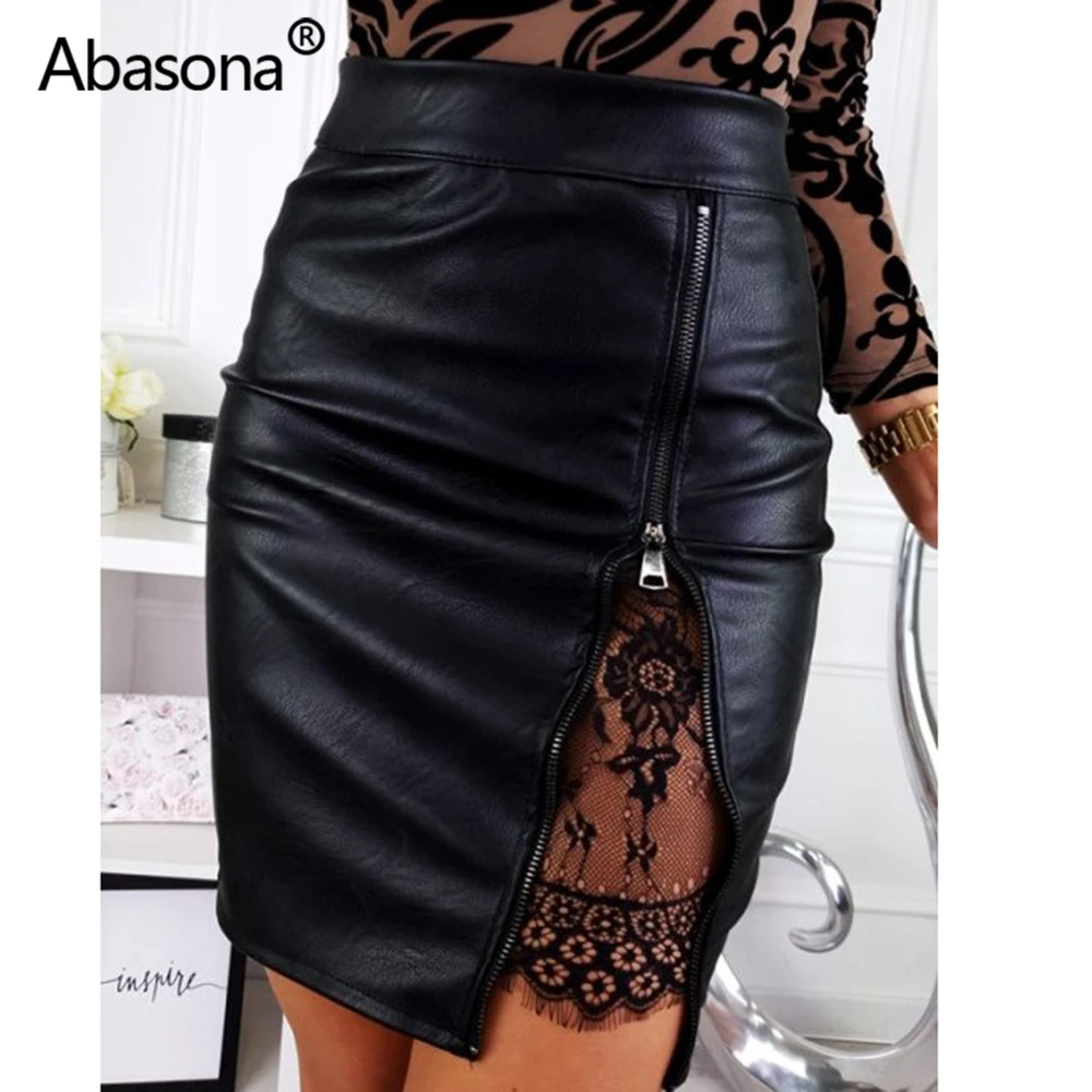 Черный Abasona, Женская бархатная короткая юбка-карандаш с высокой талией из искусственной кожи, сексапильные облегающие мини-юбки на молнии, повседневные осенне-зимние - Цвет: Черный