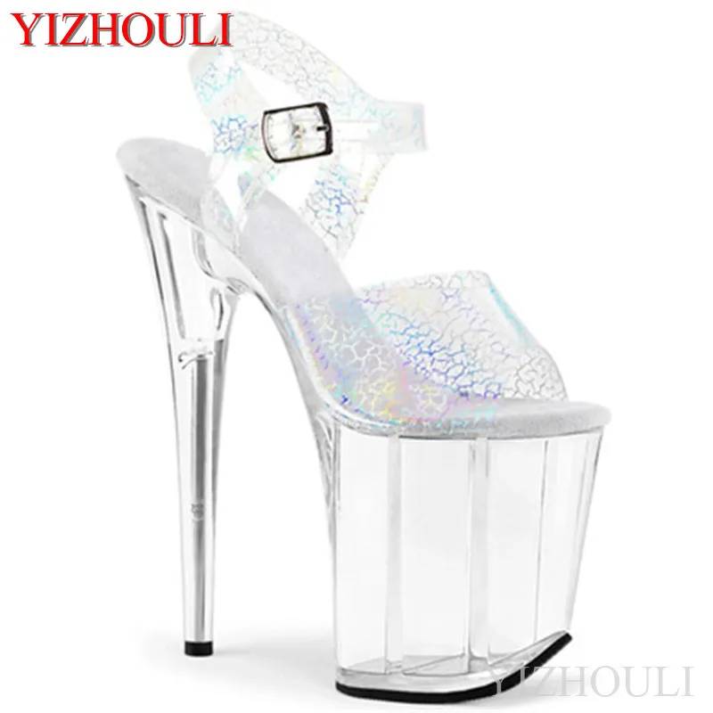 

Banquet 20 cm sexy through crystal waterproof platform, nightclub transparent design vamp/pole dancing model sandals