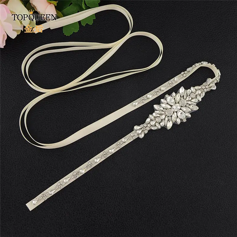 Ivory TOPQUEEN S352 Хрустальные Вечерние платья для выпускного вечера аксессуары свадебный пояс, пояс невесты свадебные ленты Пояски 1 см лента - Цвет: Ivory