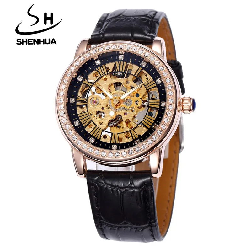 

Wholesale Shenhua Women Mechanical Watch Fashion Rhinestone Watches Ladies Rose Gold Skeleton Automatic Self-Wind Watches Stocks