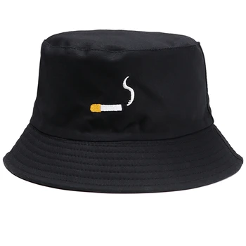 

Cigarette Embroidery Bucket Hat for Women Men Cotton Fishing Hats Summer Sunscreen Fisherman Hip Hop Caps Adult Panama Sun Hat