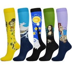 Peonfly Socks Compression Man Woman Oil Leg Pressure Stockings Mona Lisa Famous Painting Nylon Compress Running Sport