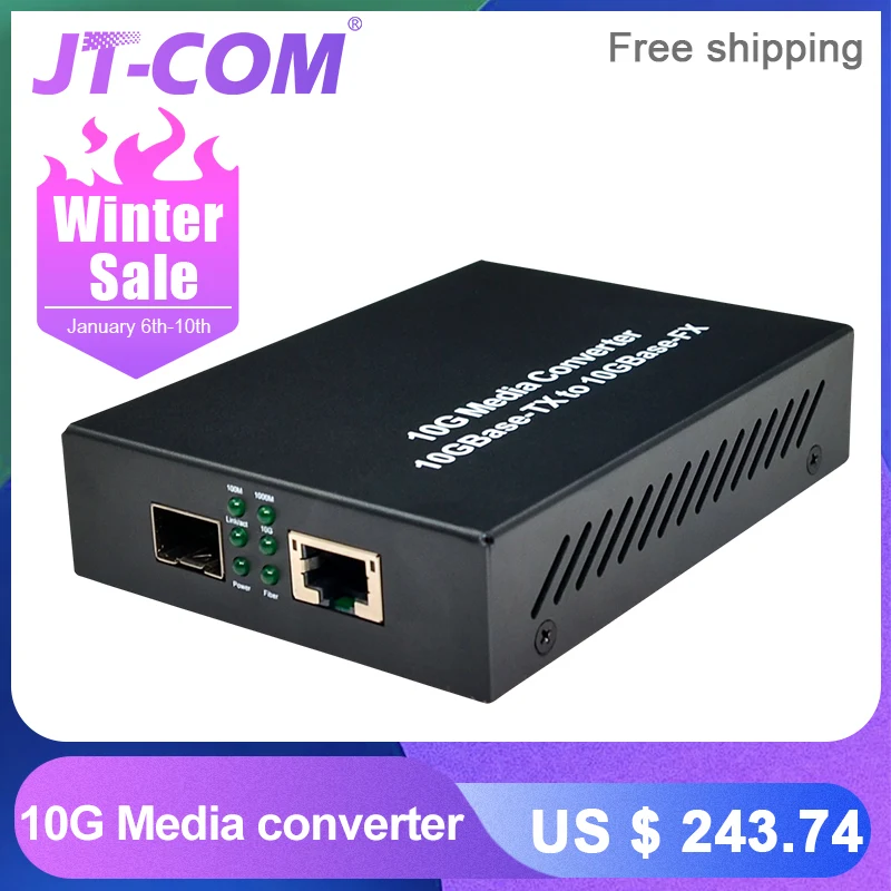 10G Enhanced SFP Media Converter 10GBase-T Ethernet Switch RJ45 to Optical Fiber Optic Transceiver Optical Convert FTTH Tool DC