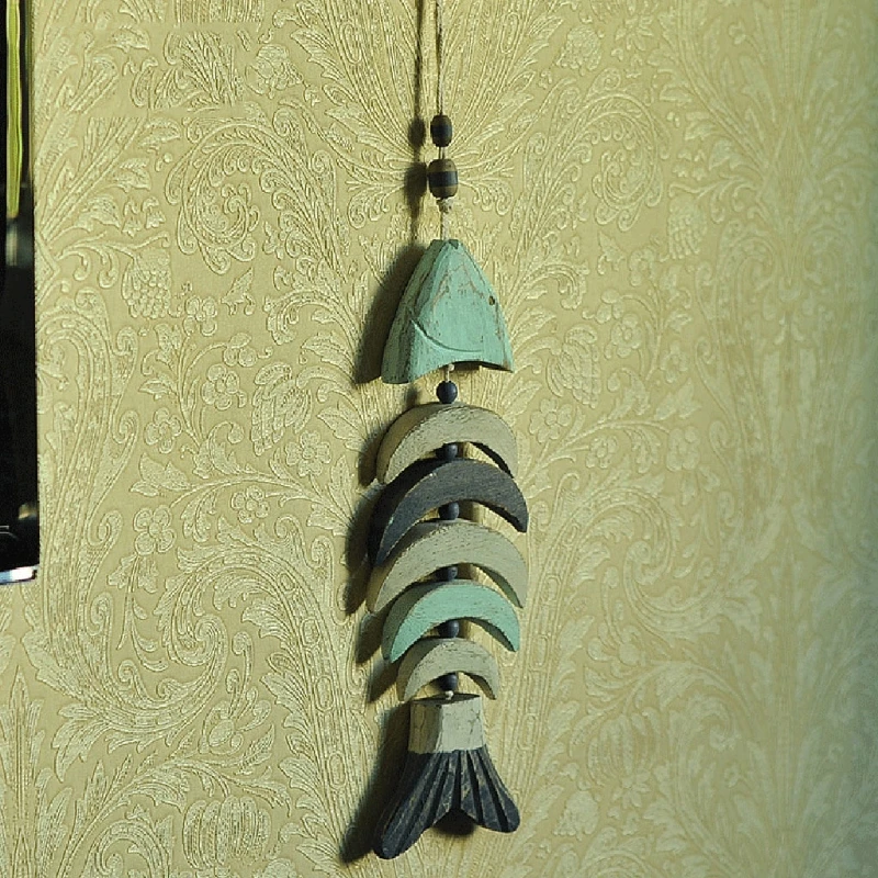 Wooden Decor Fish Bones with Beads Wall Decor Door Hanging Nautical Decoration N2UC 6