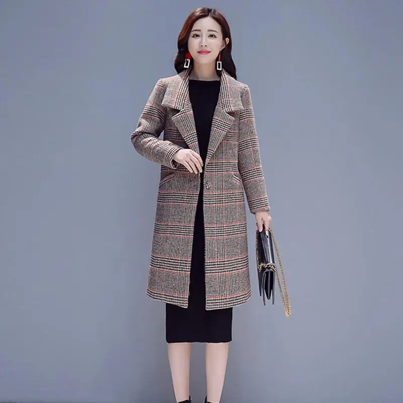 Plaid Новые женские шерстяные пальто длинные осенние Клетчатые Шерстяные Куртки женские пальто женские куртки для женщин - Цвет: Plaid