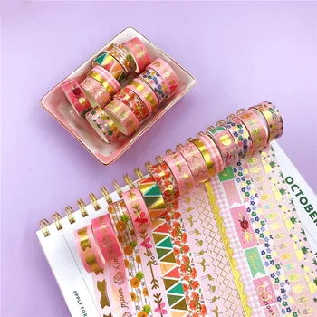 

11pcs/set Pink Foil Paper Washi Tape Set Cute Adhesiva Decorativa Japanese Stationery Washi Tapes Scrapbooking Decorative Tapes