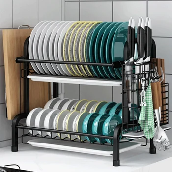 

Stainless Steel Kitchen Shelf Organizer Dishes Drying Rack Over Sink Drain Rack Kitchen Storage Countertop Utensils Holder