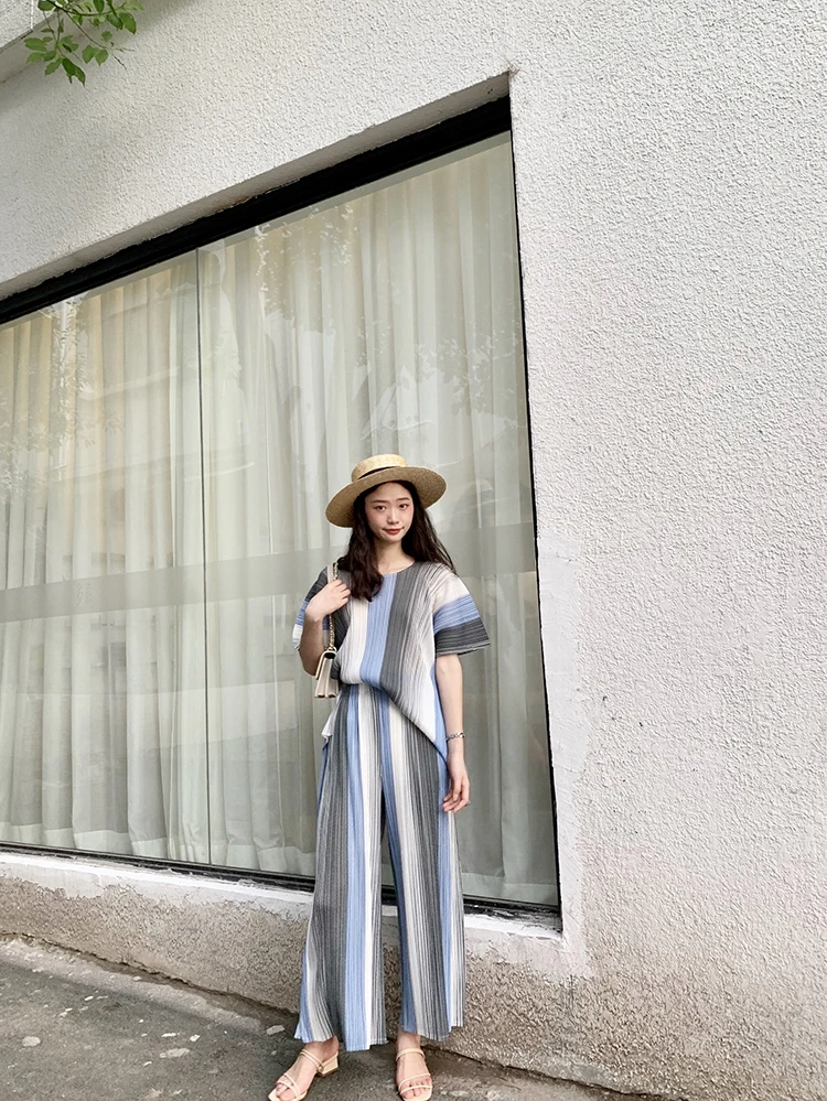 Miyake плиссированная Ограниченная серия, футболка, цветная, подходящая текстура, темпераментная рубашка