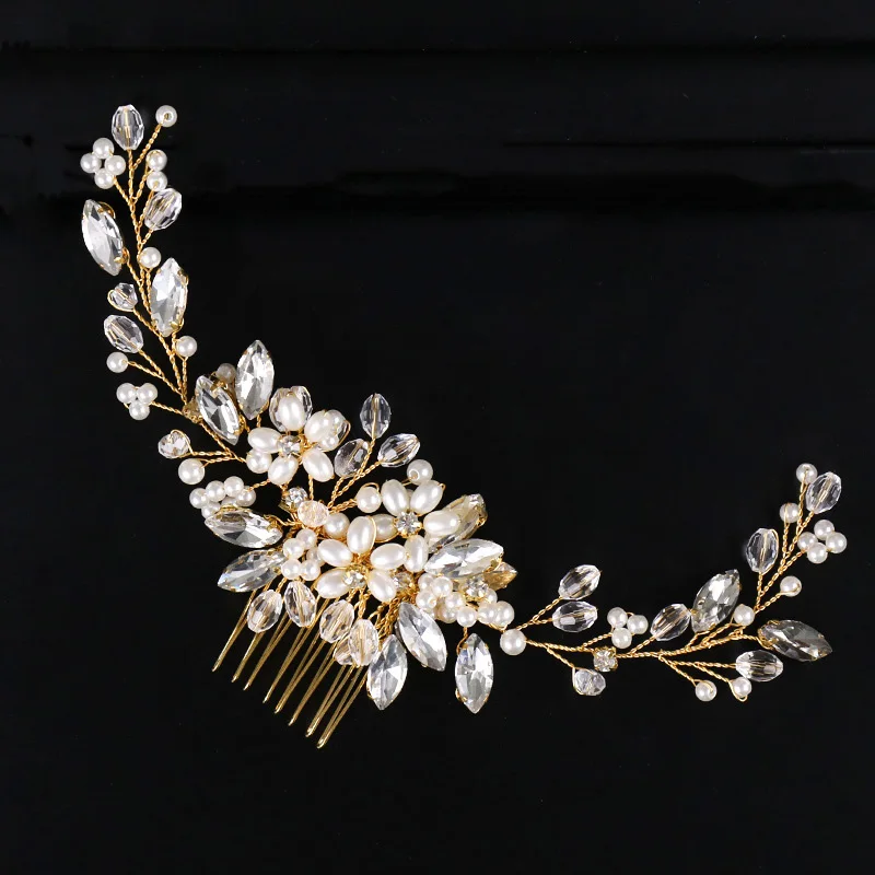 Высокая мода золотой кристалл имитация жемчуга расчески для волос клип Noiva свадебная фата невесты украшения для волос обруч-украшение для волос