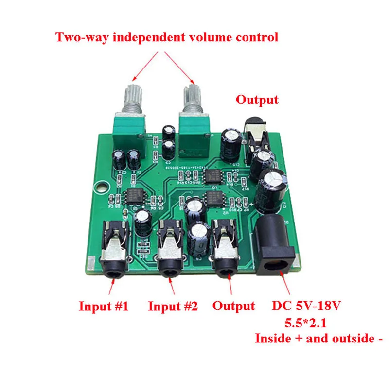 Scheda di missaggio del segnale Audio Stereo Mixer Audio multi-ingresso ingresso a 2 vie usca a 1 via DC 5V-12V  44