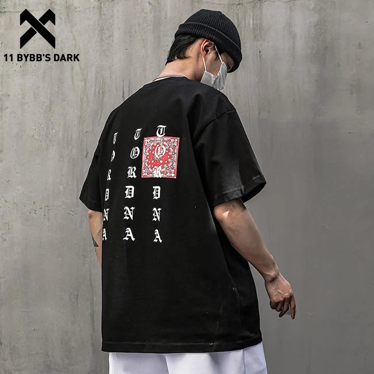 

11 BYBB'S DARK Men Summer Casual Tshirts Loose Short Sleeve Tees Tops Cotton Bandana Letter T-Shirt Harajuku Streetwear Techwear