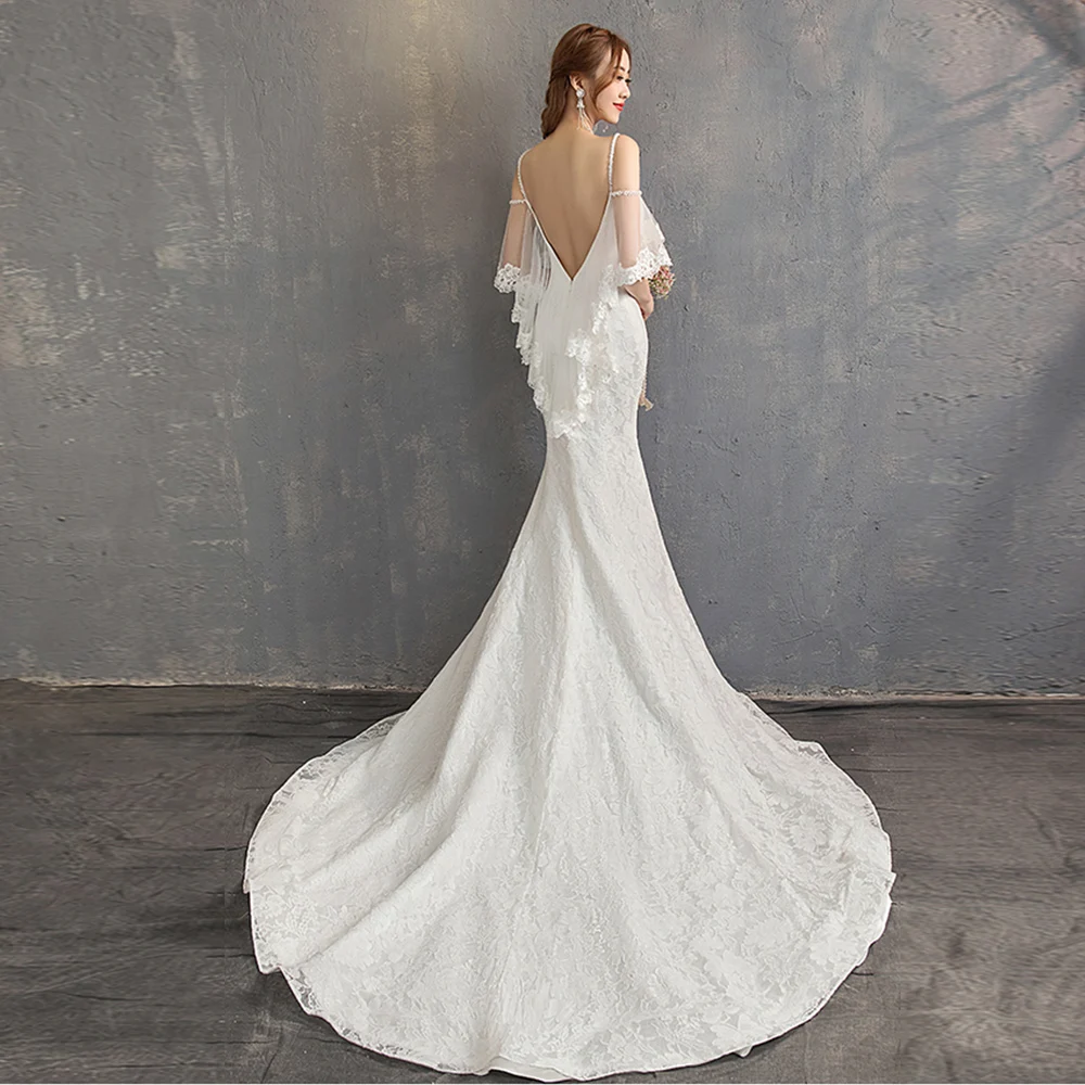 Hochzeitskleid белые кружева русалка свадебное платье Vestido de Noiva Sereia без спинки принцесса халат de Mariage свадебное платье