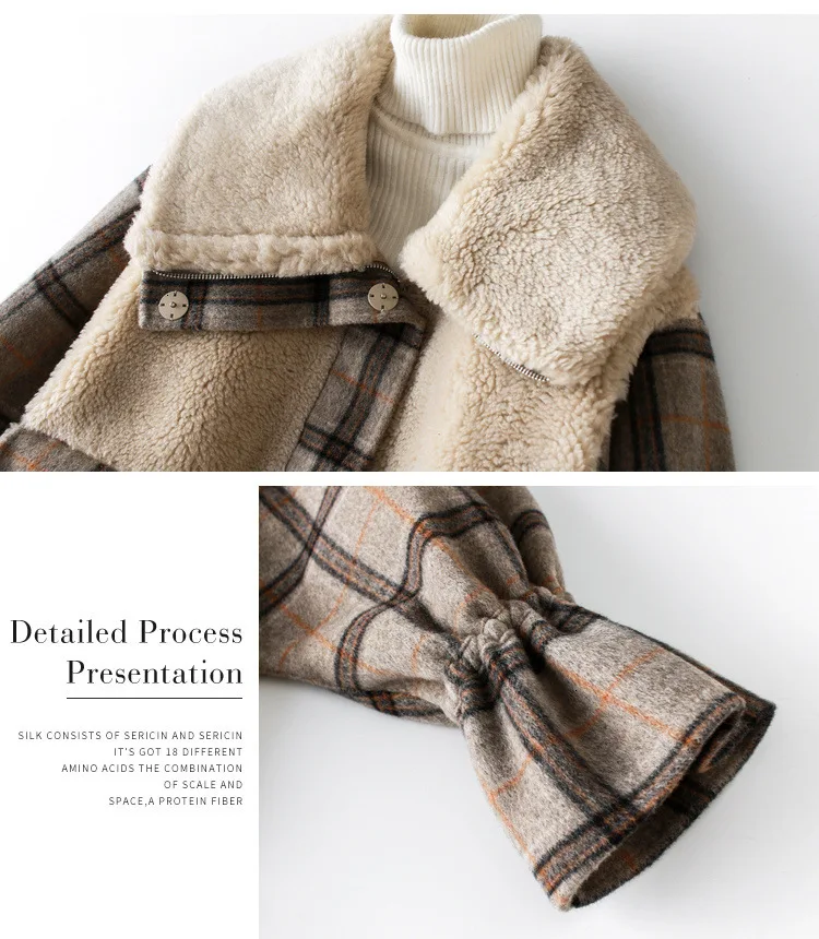 High-end Boutique Double-sided Fur Short Coat Female Winter New Fashion Check Wool Coat J10071