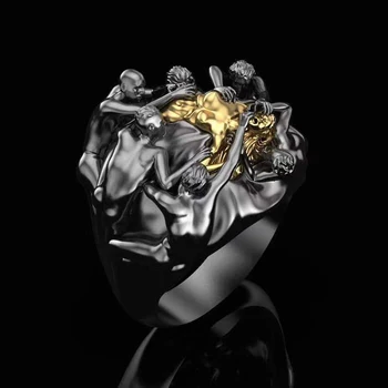 

Gothic Black Gold Men Women Lover Rings Exaggerated Jewelry Climb Touch Naked Woman Hip Hop Rings Punk New Z4T523