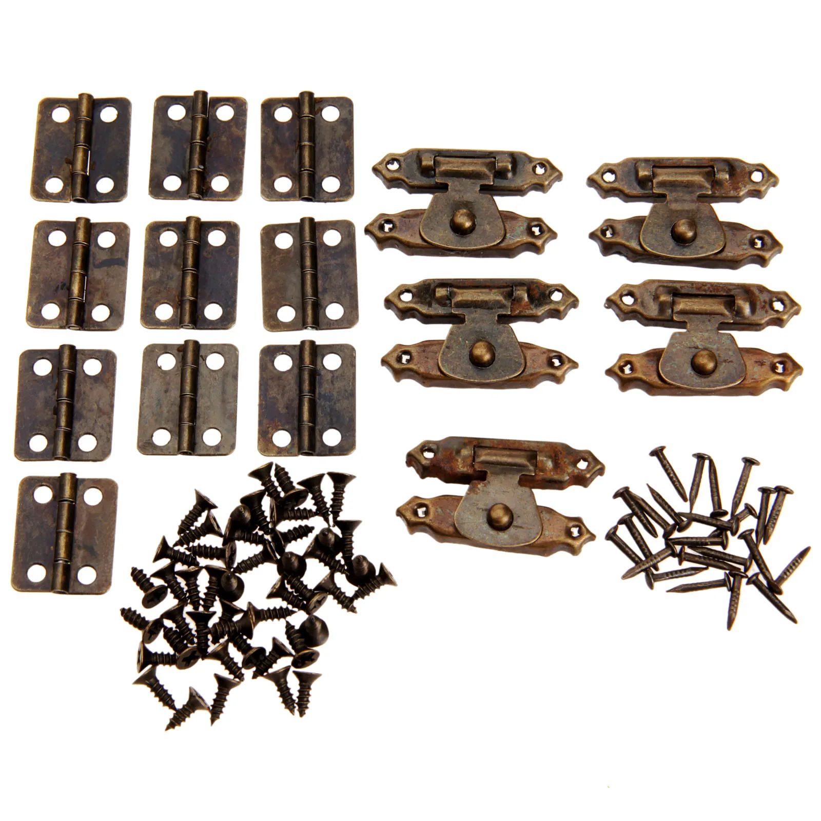 15Pcs/set Antique Bronze/Gold Furniture Cabinet Hinges withJewelry Wooden Box Case Toggle Hasp Latch Iron Vintage Hardware
