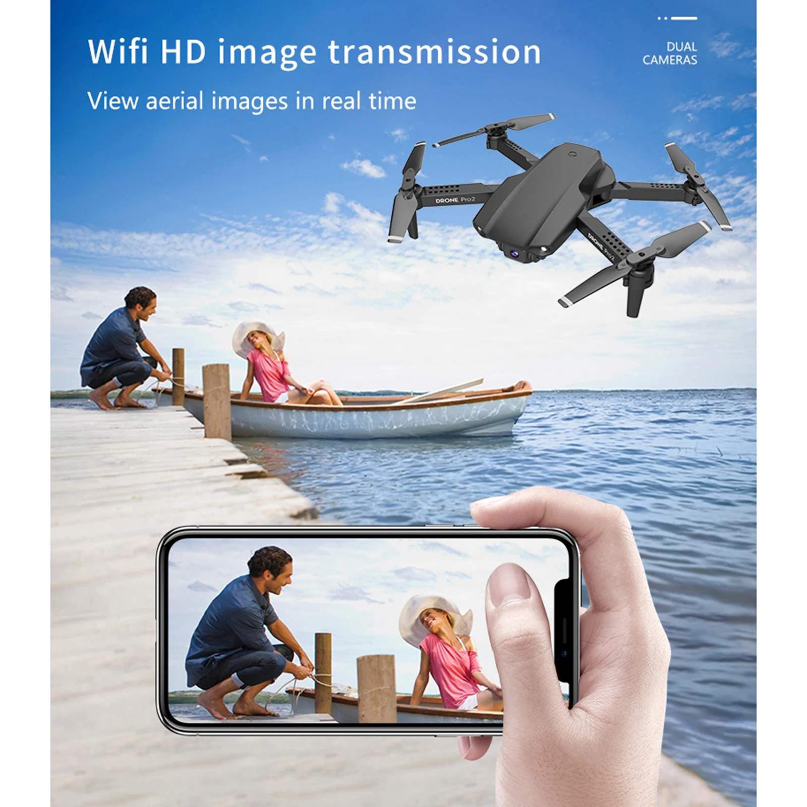 RC Quadcopter Drone w/ 4K Dual Camera Altitude Hold Headless Mode Foldable Drones WiFi Live Video FPV Camera Drones