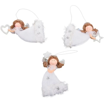 

3PCS Cute Angel Dolls Christmas Pendant Cute Heart-Shape Flying Angel Plush Hanging Xmas Tree Innovative Decorations for Home