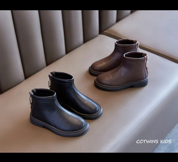 CCTWINS обувь для детей осень для детей из искусственной кожи обувь для маленьких девочек; Брендовые ботильоны для маленьких мальчиков модные ботинки черного цвета; FB1774
