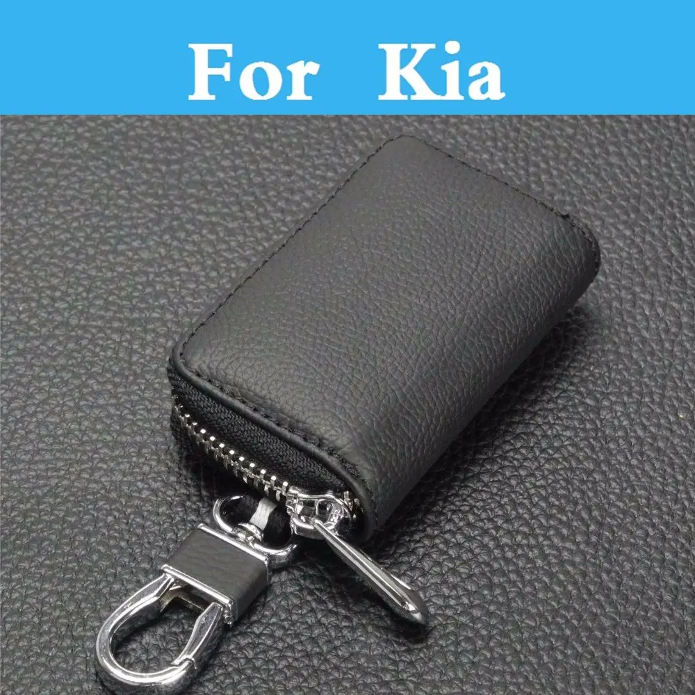 

Men Car Key Holder Wallets Cow Leather Housekeeper Card Zipper Case For Kia Carnival Vq Borrego Opirus Sorento K9 Niro Stinger