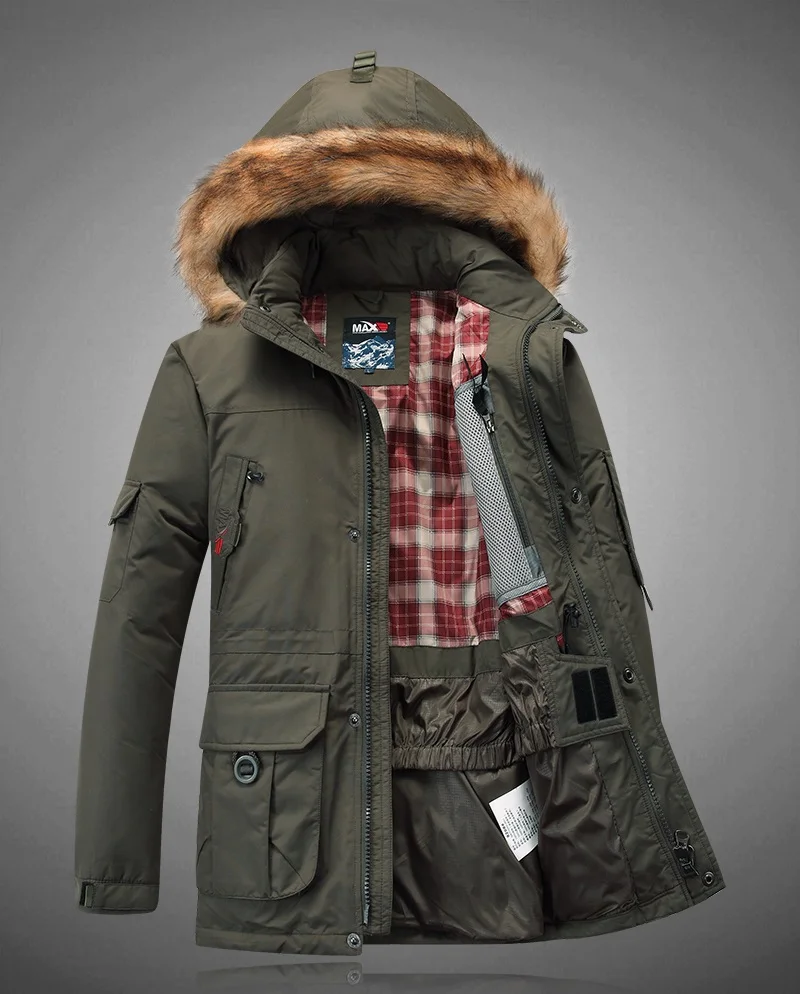 Мужской пуховик jaqueta masculina с капюшоном, меховой воротник, съемная подкладка, теплый пуховик средней длины размера плюс, зимний утепленный S-6XL