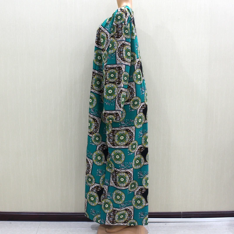 Ethnic Style Vintage Printed Women Maxi Dresses Cotton Long Sleeve Autumn Winter African Dresses with Scarf