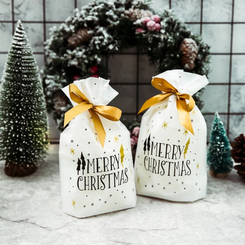 Merry christmas 10 шт. Рождественская Упаковка Подарочная Упаковка конфет сумки Санта Клаус Рождественская елка упаковочные сумки счастливый год счастливые рождественские подарочные сумки - Цвет: Merry christmas
