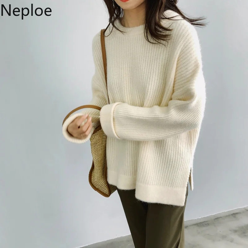 Neploe/осень, новинка, пуловер с круглым вырезом, женские, корейские свободные, безумный стиль, вязаный нижний свитер, повседневный топ с крестиком, 45873