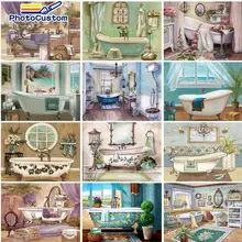 PhotoCustom Painting By Numbers bathroom DIY Oil Coloring By Numbers on Canvas Home Decor picture by numbers