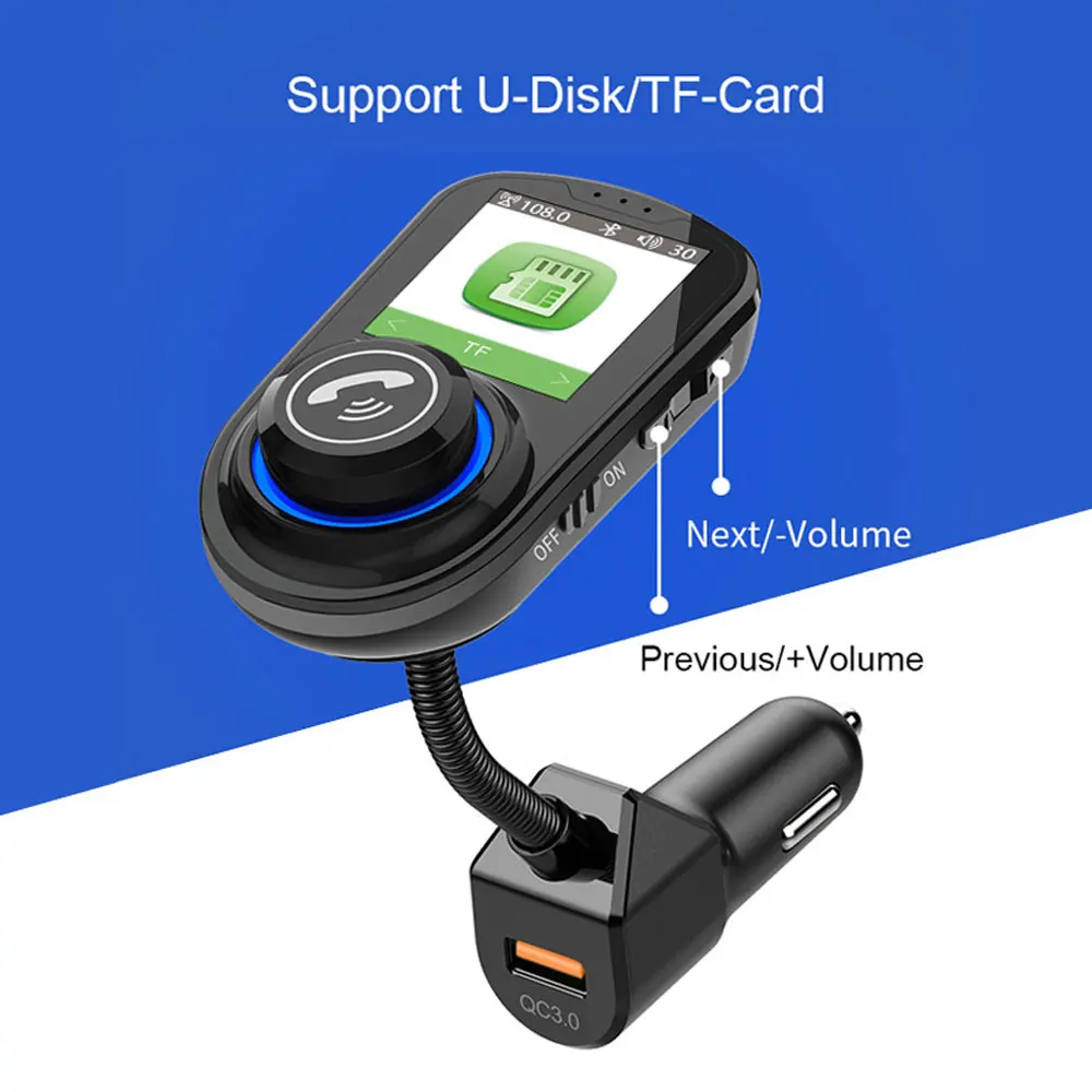 1 шт. Bluetooth 5,0 fm-передатчик цветной экран беспроводной радио адаптер Hands-Free автомобильный комплект с QC3.0 двойной USB порт
