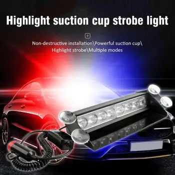 

Car Red Blue 8Led Front Stop Suction Cup Strobe Light Shovel Flash Open Road Strobe Light Rear Stop Glass Warning Light